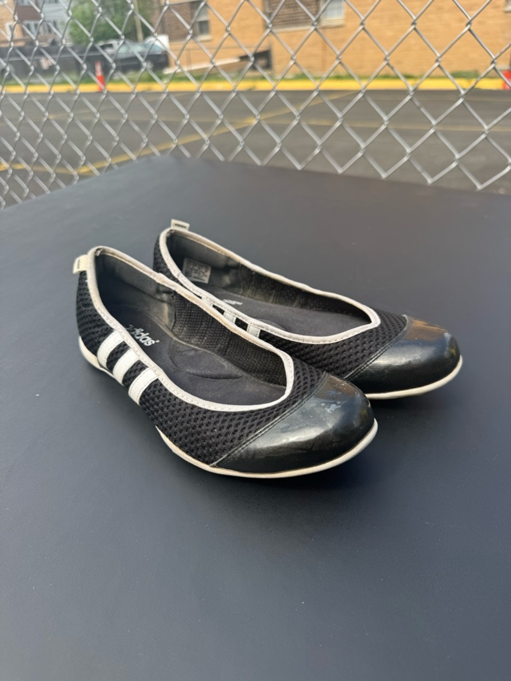 adidas Black and White Mesh Slip-On Ballet Flats